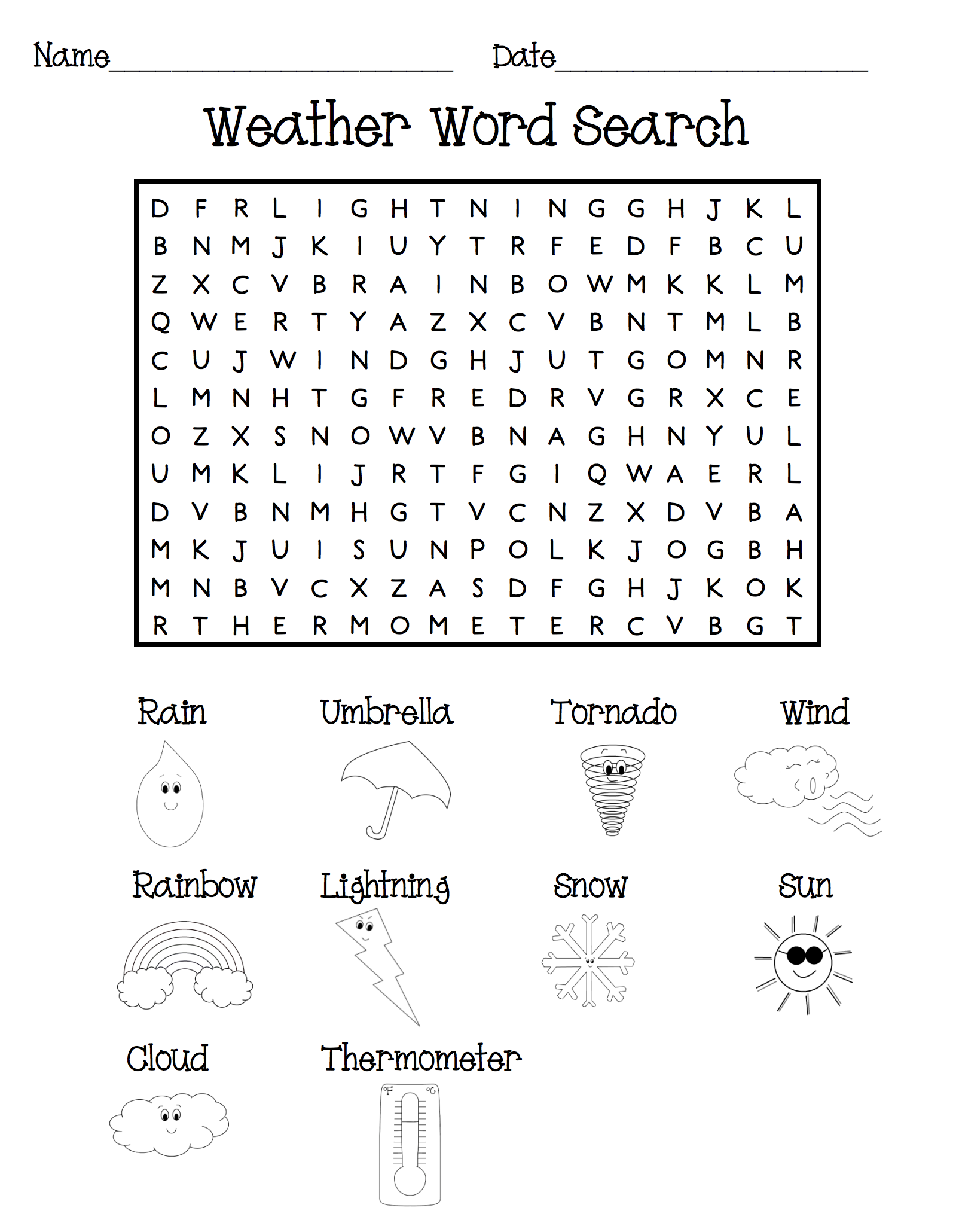  Weather Vocabulary Word Search Seek & Find Puzzle